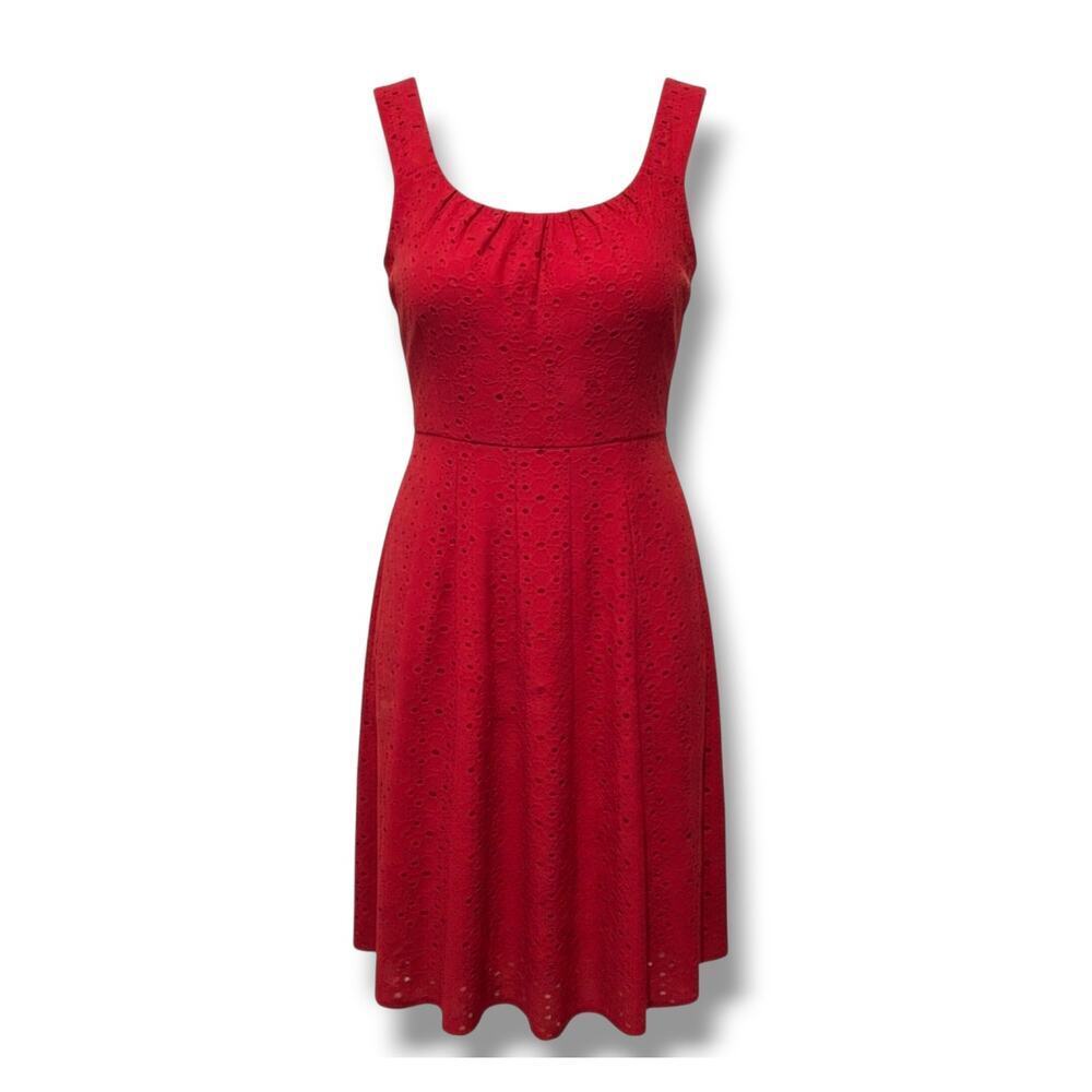 London Times Red Eyelet Sleeveless Fit & Flare Dress – Size 6